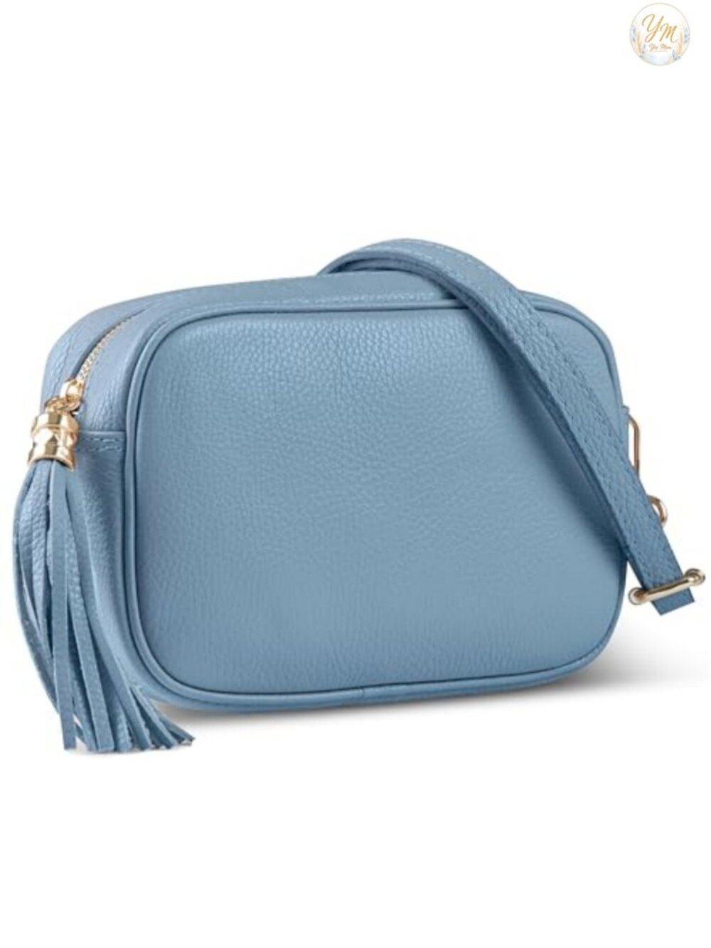 Italian Full-Grain Leather Crossbody Bag with Adjustable Strap, Gold-Tone